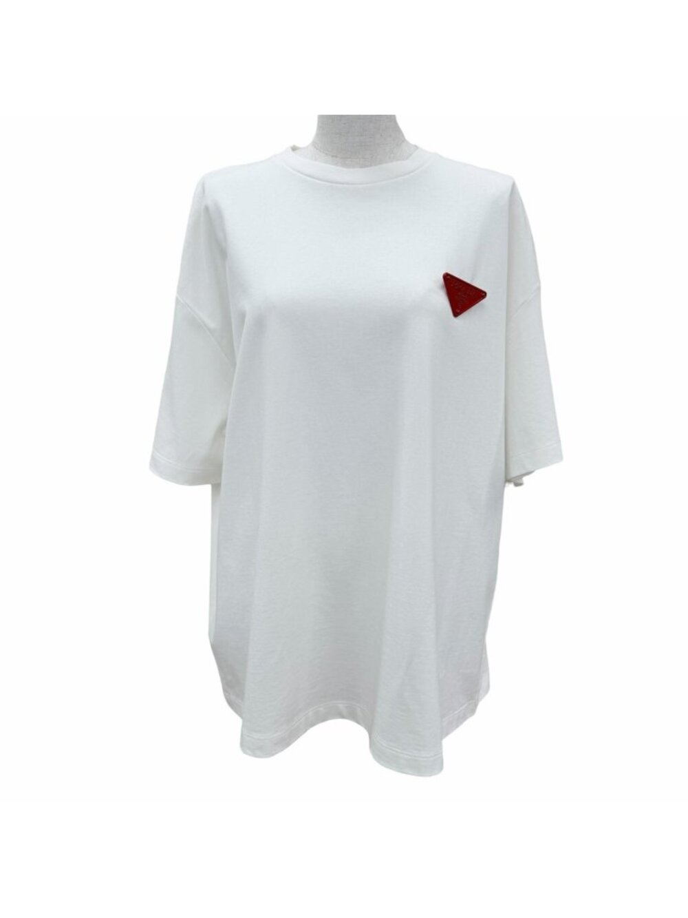 Prada Cotton 100% Triangle Logo Oversized Short Sleeve T-Shirt White